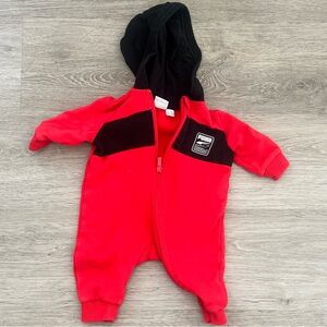 0-3 months Puma Red & Black Hooded One-Piece for baby